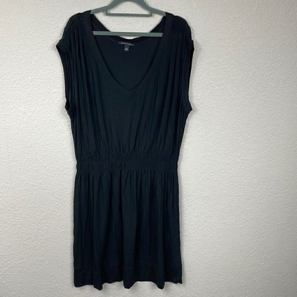 Banana Republic Black Modal Sleeveless V Neck Smocked Waist Dress Casual Sz L